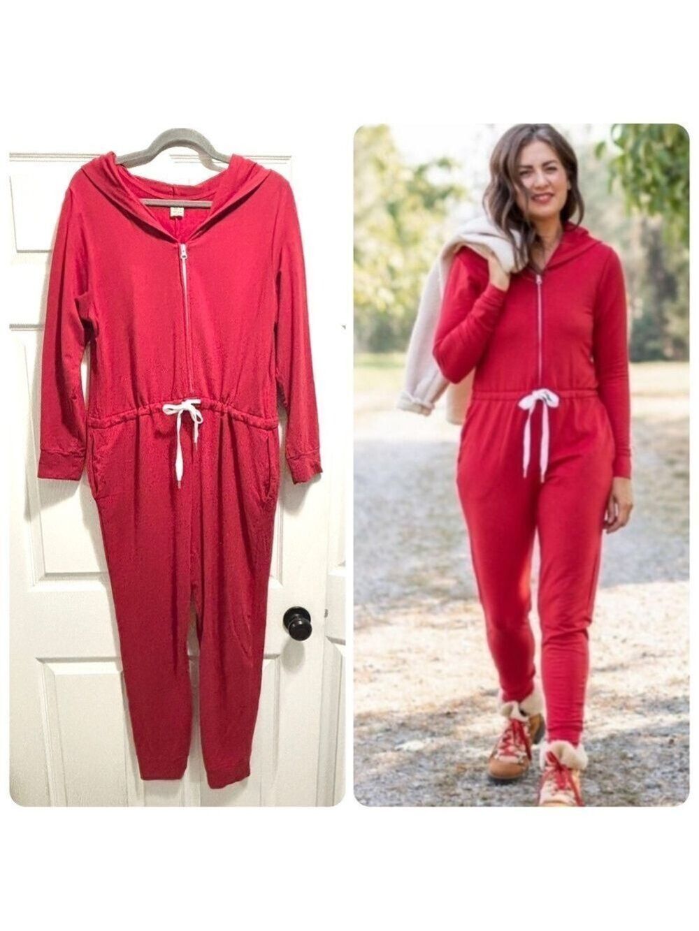 Smash + Tess Jillian Harris Hoodie Romper Jilly Red Hooded Zip Front Size Large